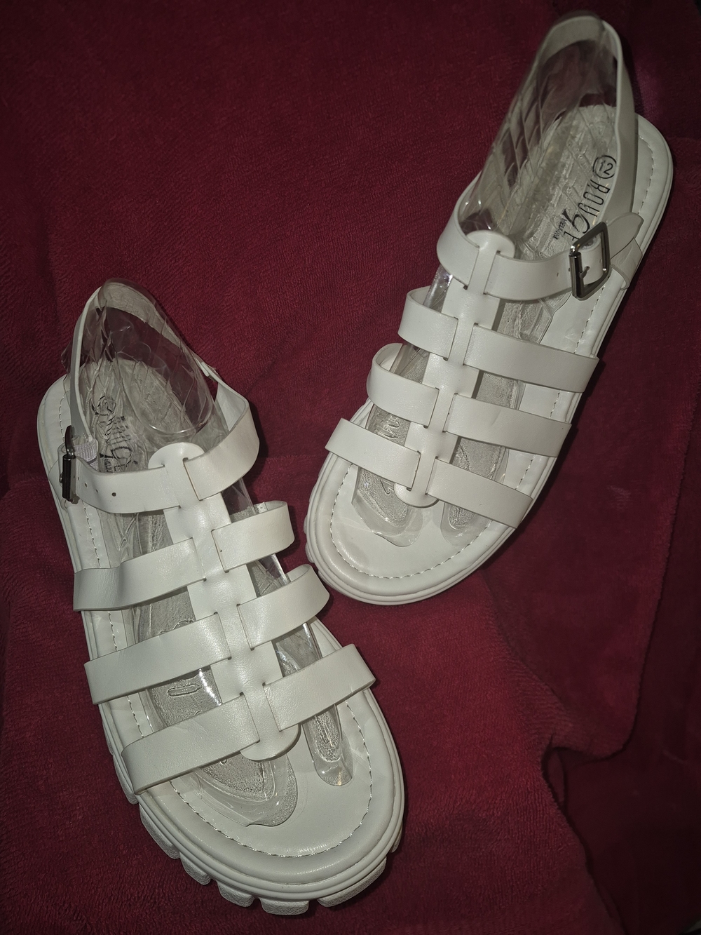 Benefit White Strappy Gladiator Sandals with Buckle